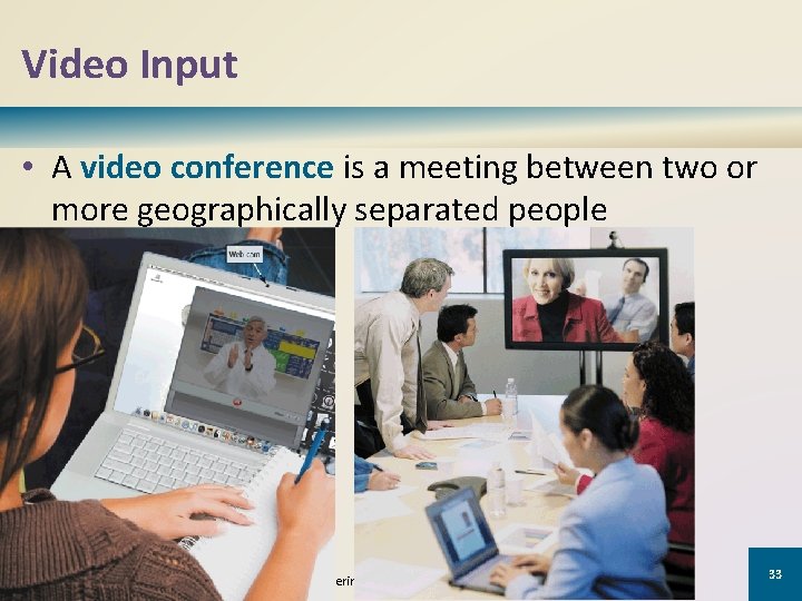 Video Input • A video conference is a meeting between two or more geographically