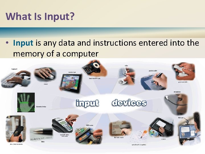 What Is Input? • Input is any data and instructions entered into the memory