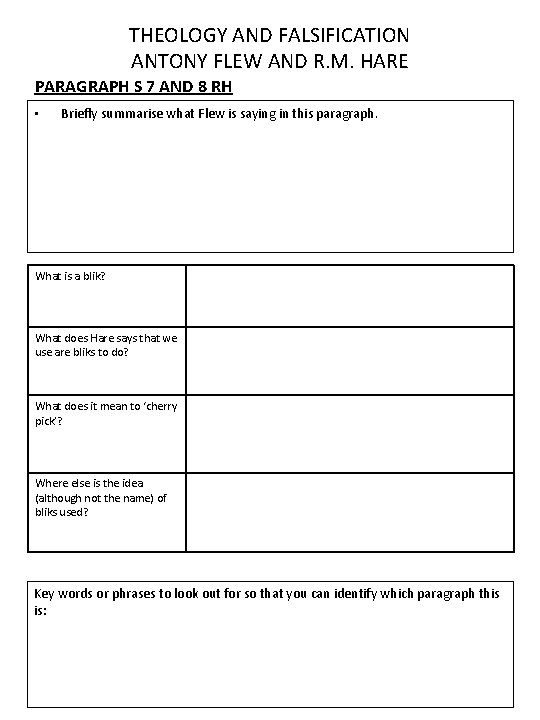 THEOLOGY AND FALSIFICATION ANTONY FLEW AND R. M. HARE PARAGRAPH S 7 AND 8