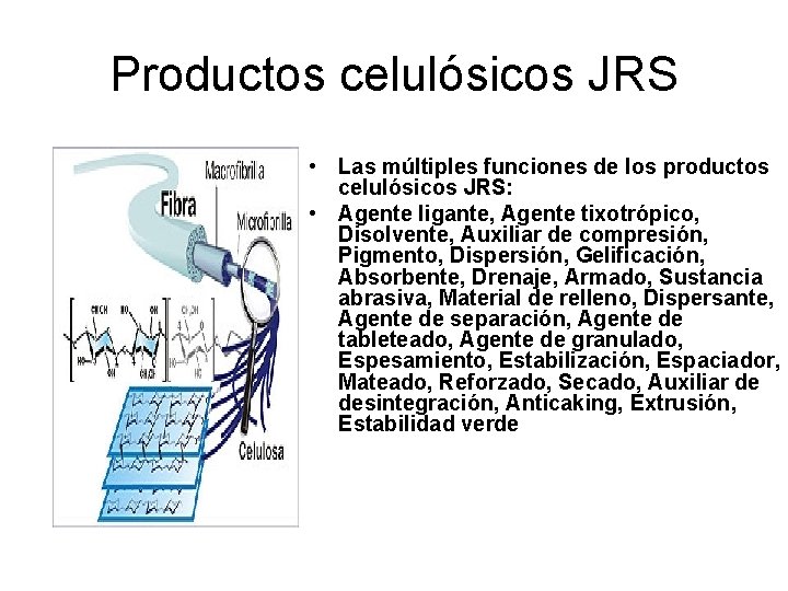 Productos celulósicos JRS • Las múltiples funciones de los productos celulósicos JRS: • Agente