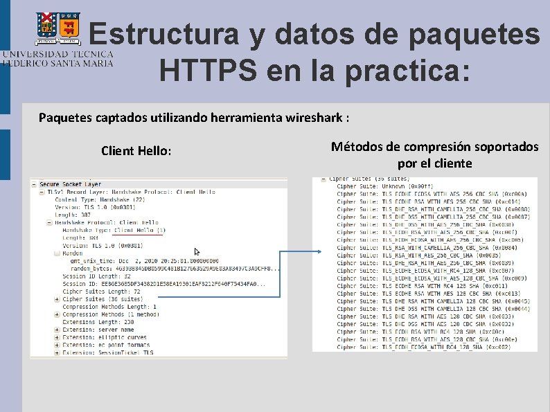 Estructura y datos de paquetes HTTPS en la practica: Paquetes captados utilizando herramienta wireshark