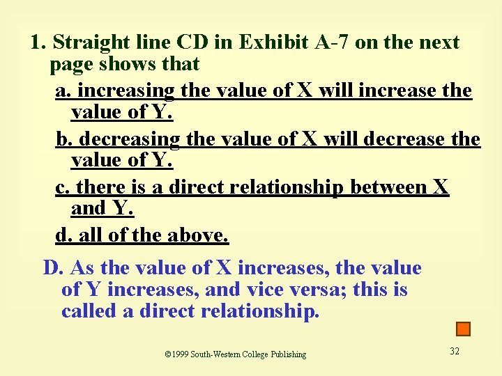 1. Straight line CD in Exhibit A-7 on the next page shows that a.