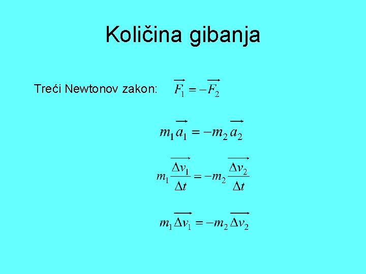 Količina gibanja Treći Newtonov zakon: 