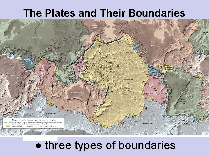 The Plates and Their Boundaries ● three types of boundaries 