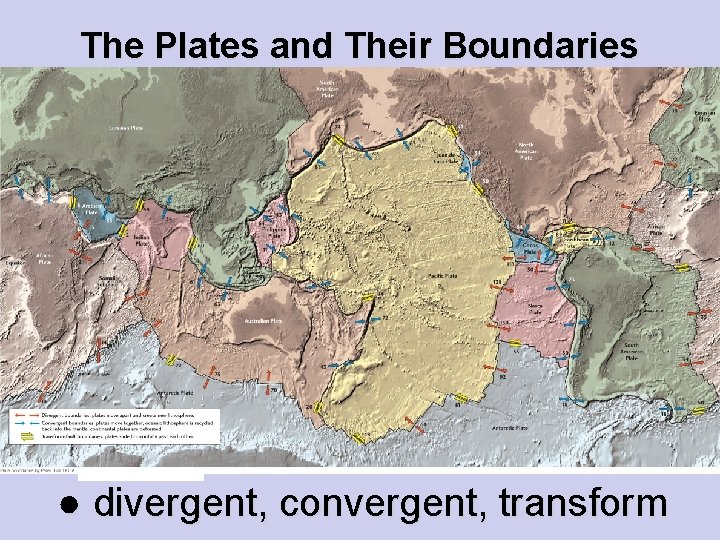 The Plates and Their Boundaries ● divergent, convergent, transform 