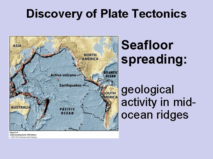 Discovery of Plate Tectonics Seafloor spreading: geological activity in midocean ridges 