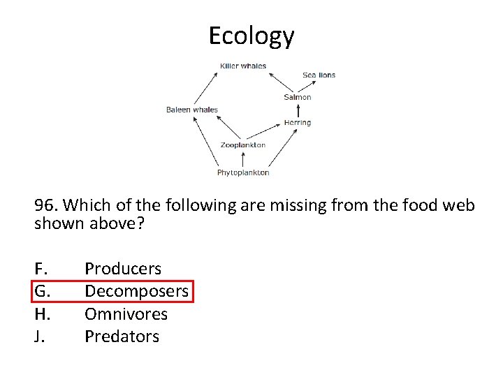 Ecology 96. Which of the following are missing from the food web shown above?