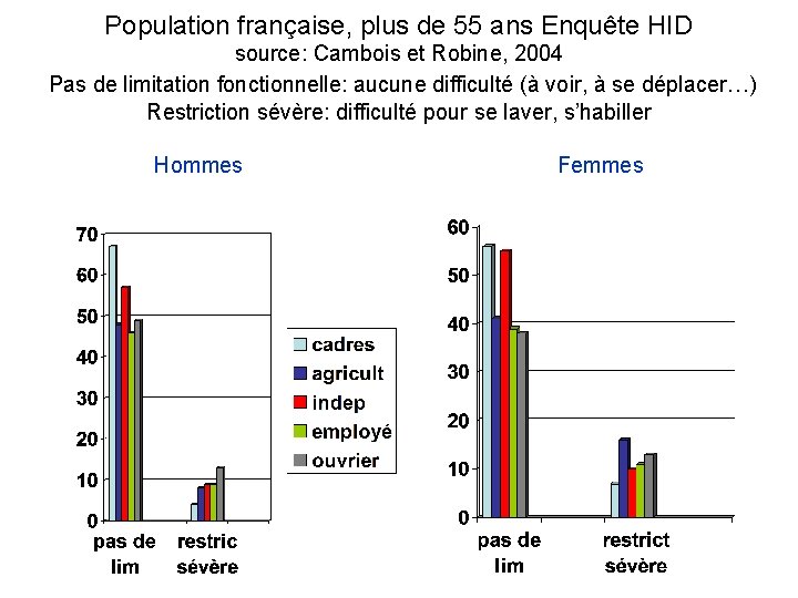 Population française, plus de 55 ans Enquête HID source: Cambois et Robine, 2004 Pas