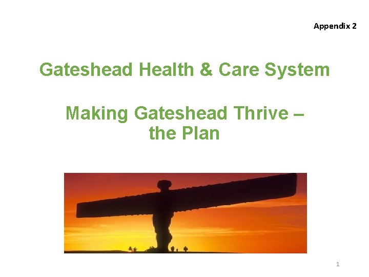 Appendix 2 Gateshead Health & Care System Making Gateshead Thrive – the Plan 1