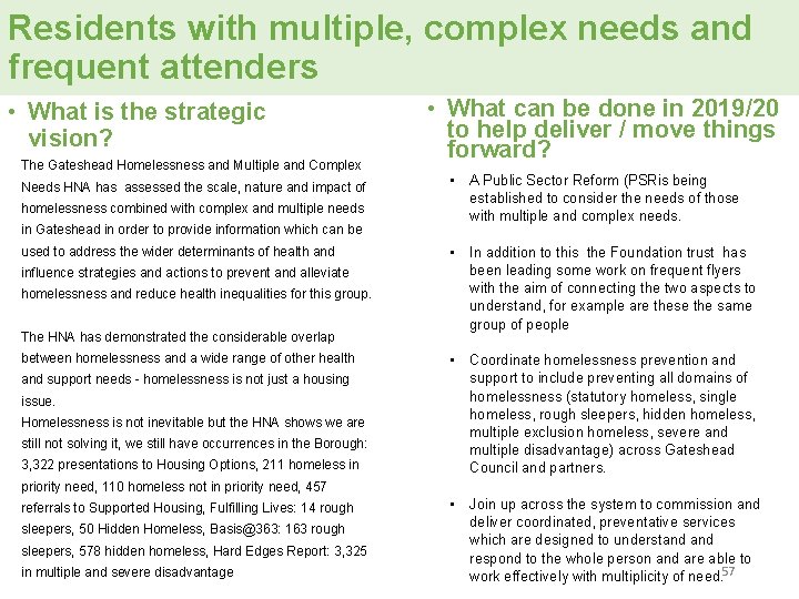 Residents with multiple, complex needs and frequent attenders • What is the strategic vision?