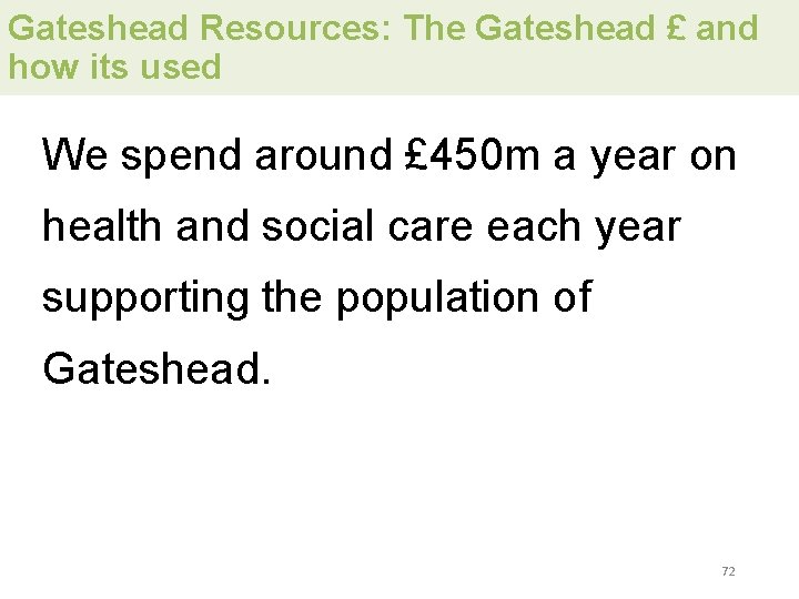 Gateshead Resources: The Gateshead £ and how its used We spend around £ 450