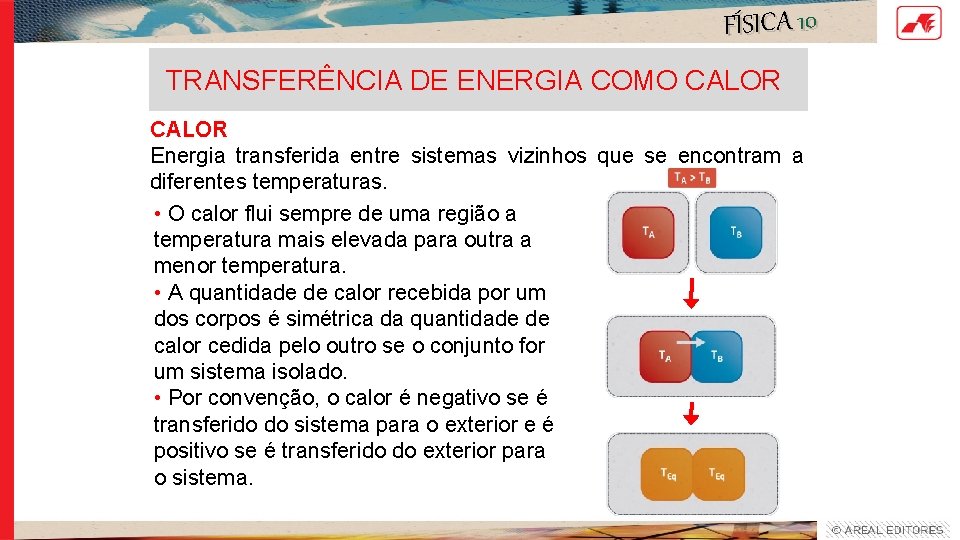 FÍSICA 10 TRANSFERÊNCIA DE ENERGIA COMO CALOR Energia transferida entre sistemas vizinhos que se FÍSICA 10 TRANSFERÊNCIA DE ENERGIA COMO CALOR Energia transferida entre sistemas vizinhos que se