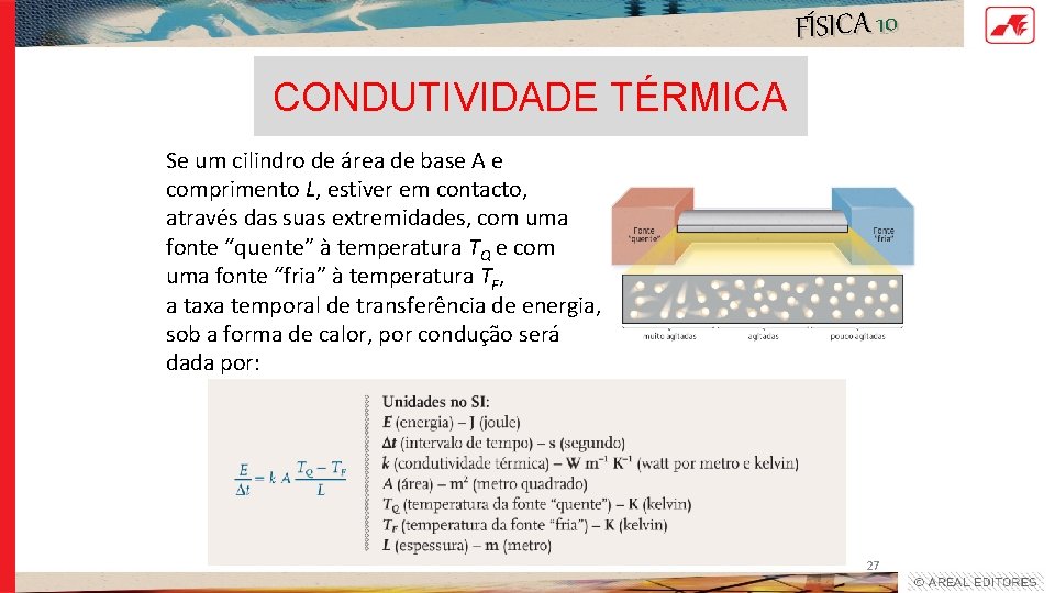 FÍSICA 10 CONDUTIVIDADE TÉRMICA Se um cilindro de área de base A e comprimento FÍSICA 10 CONDUTIVIDADE TÉRMICA Se um cilindro de área de base A e comprimento
