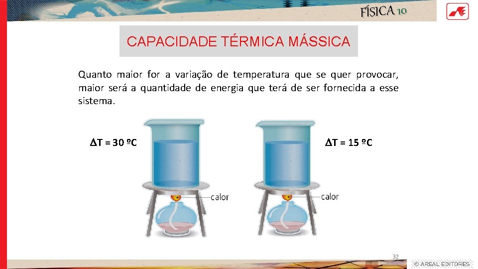 FÍSICA 10 CAPACIDADE TÉRMICA MÁSSICA Quanto maior for a variação de temperatura que se FÍSICA 10 CAPACIDADE TÉRMICA MÁSSICA Quanto maior for a variação de temperatura que se