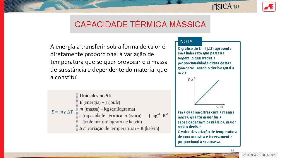 FÍSICA 10 CAPACIDADE TÉRMICA MÁSSICA A energia a transferir sob a forma de calor FÍSICA 10 CAPACIDADE TÉRMICA MÁSSICA A energia a transferir sob a forma de calor