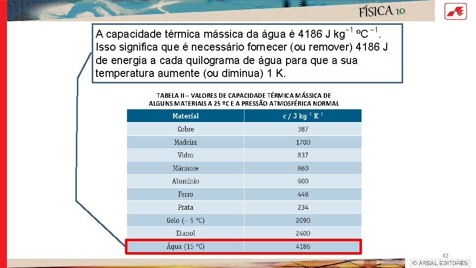 FÍSICA 10 A capacidade térmica mássica da água é 4186 J kg 1 ºC FÍSICA 10 A capacidade térmica mássica da água é 4186 J kg 1 ºC