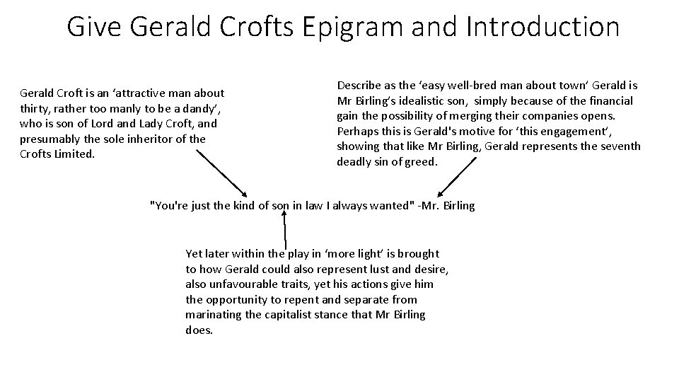 Give Gerald Crofts Epigram and Introduction Gerald Croft is an ‘attractive man about thirty, Give Gerald Crofts Epigram and Introduction Gerald Croft is an ‘attractive man about thirty,
