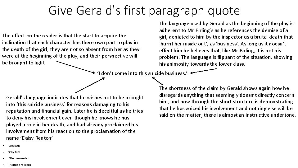 Give Gerald's first paragraph quote The effect on the reader is that the start Give Gerald's first paragraph quote The effect on the reader is that the start