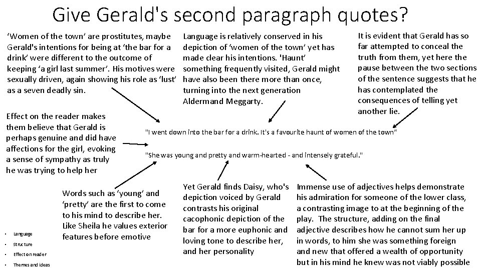 Give Gerald's second paragraph quotes? ‘Women of the town’ are prostitutes, maybe Gerald's intentions