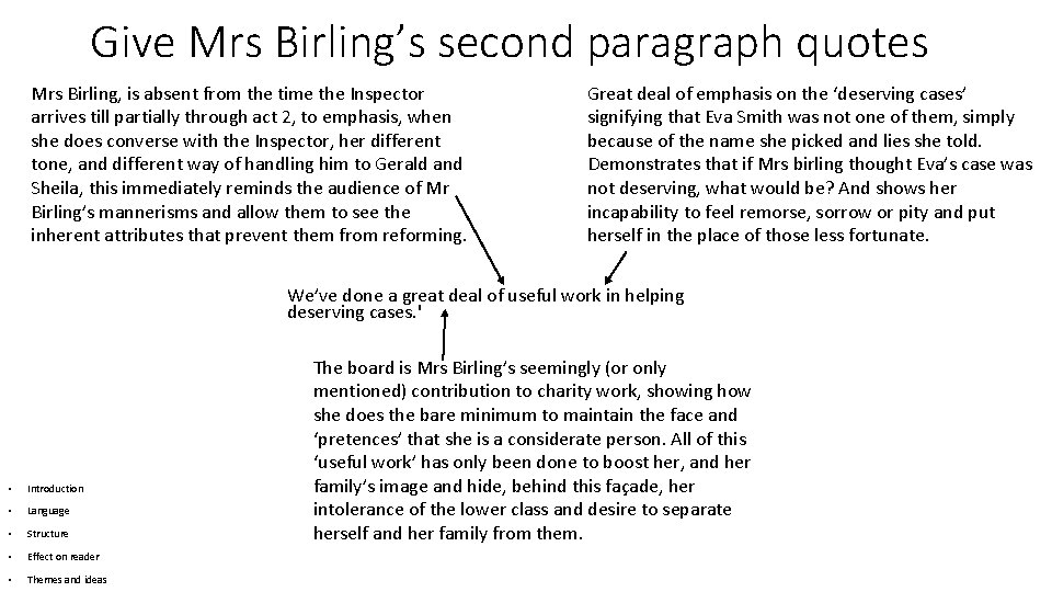 Give Mrs Birling’s second paragraph quotes Mrs Birling, is absent from the time the