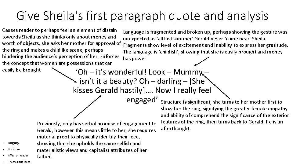 Give Sheila's first paragraph quote and analysis Causes reader to perhaps feel an element