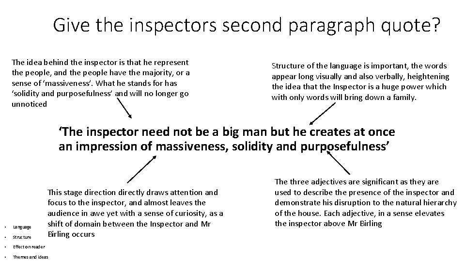 Give the inspectors second paragraph quote? The idea behind the inspector is that he