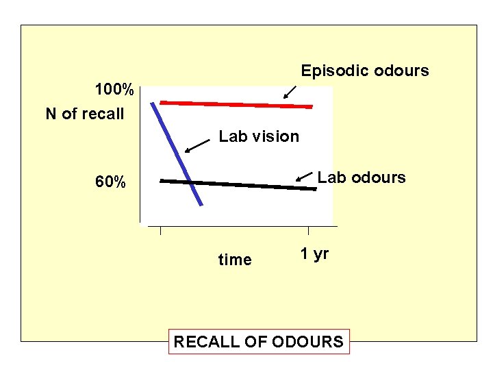 Episodic odours 100% N of recall Lab vision Lab odours 60% time 1 yr