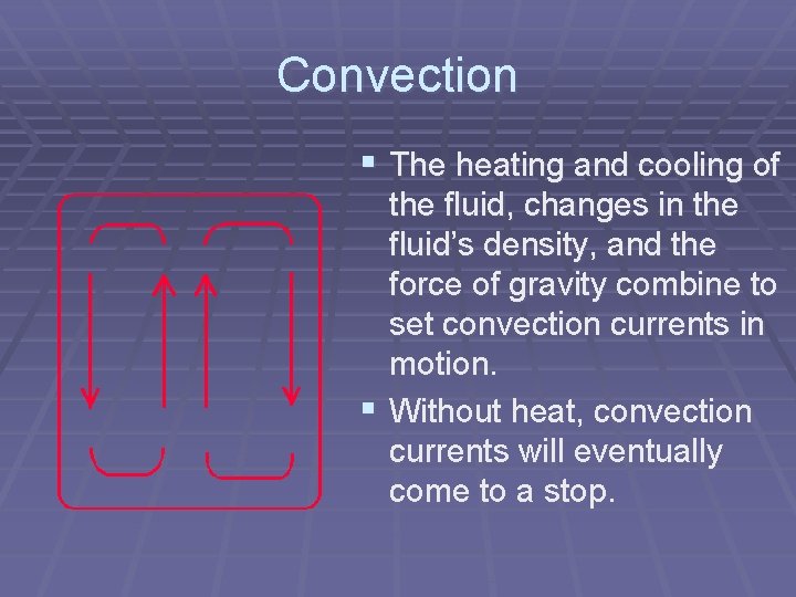 Convection § The heating and cooling of the fluid, changes in the fluid’s density,