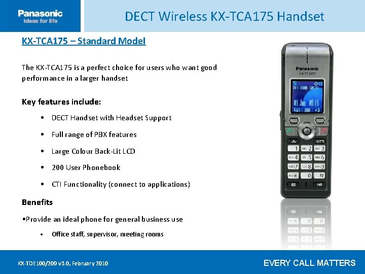 DECT Wireless KX-TCA 175 Handset KX-TCA 175 – Standard Model Click ____to__edit ____ Master
