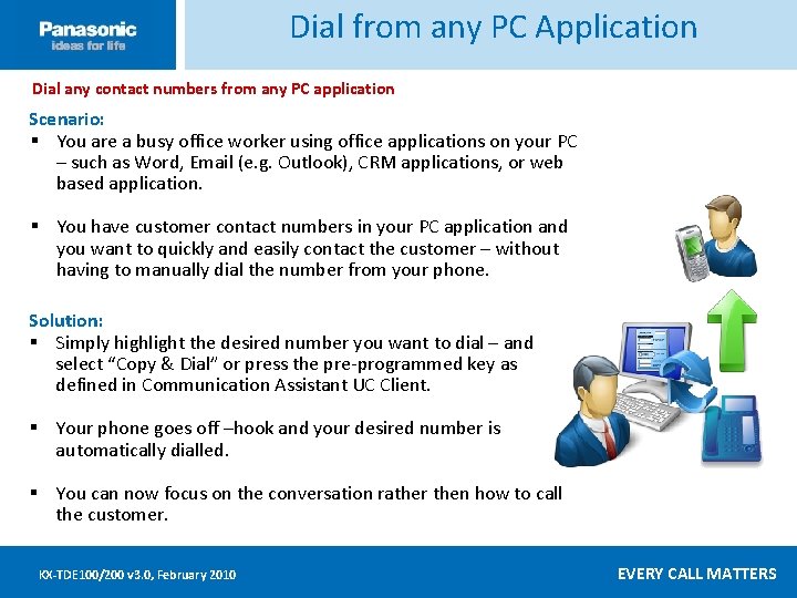 Dial from any PC Application Dial any contact numbers from any PC application Click