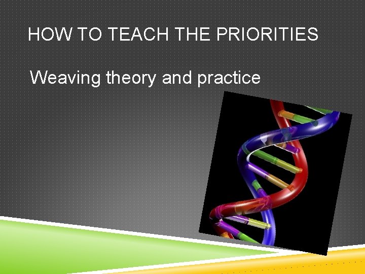 HOW TO TEACH THE PRIORITIES Weaving theory and practice 