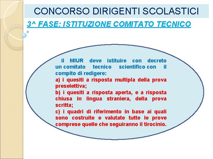 CONCORSO DIRIGENTI SCOLASTICI 3^ FASE: ISTITUZIONE COMITATO TECNICO il MIUR deve istituire con decreto