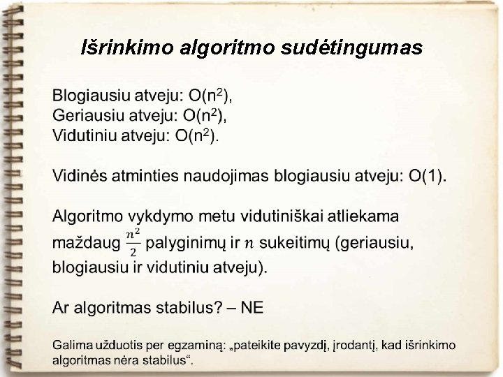 Išrinkimo algoritmo sudėtingumas 