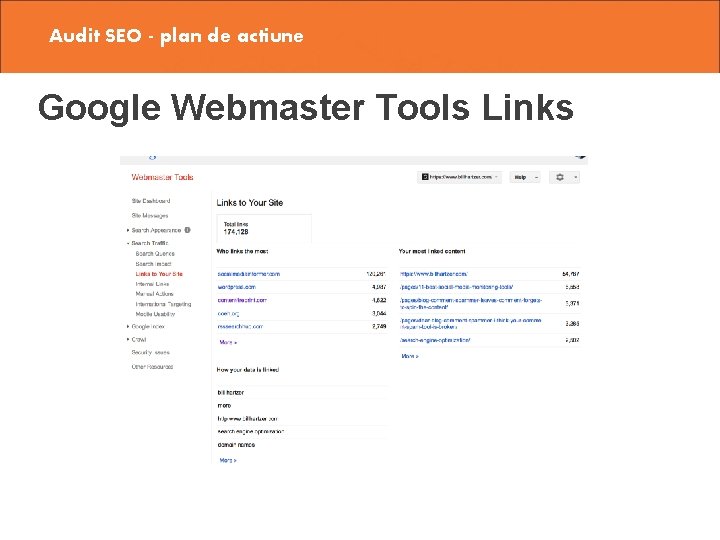 Audit SEO - plan de actiune Google Webmaster Tools Links 