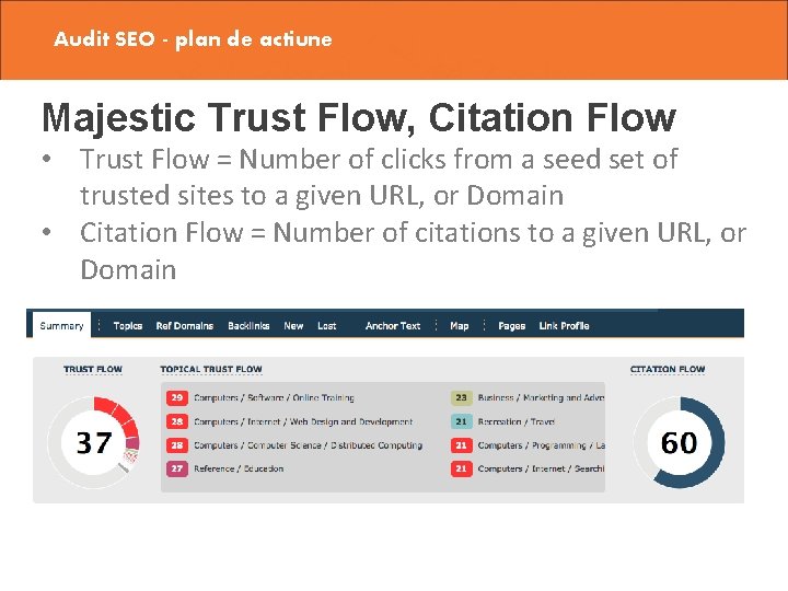 Audit SEO - plan de actiune Majestic Trust Flow, Citation Flow • Trust Flow