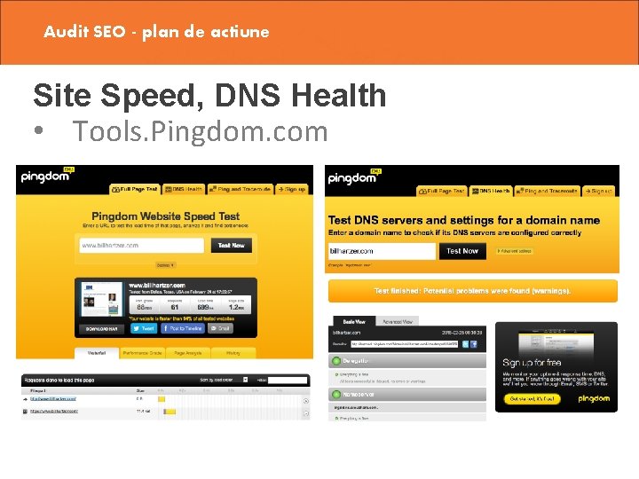 Audit SEO - plan de actiune Site Speed, DNS Health • Tools. Pingdom. com