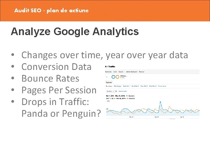 Audit SEO - plan de actiune Analyze Google Analytics • • • Changes over