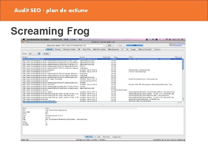 Audit SEO - plan de actiune Screaming Frog 