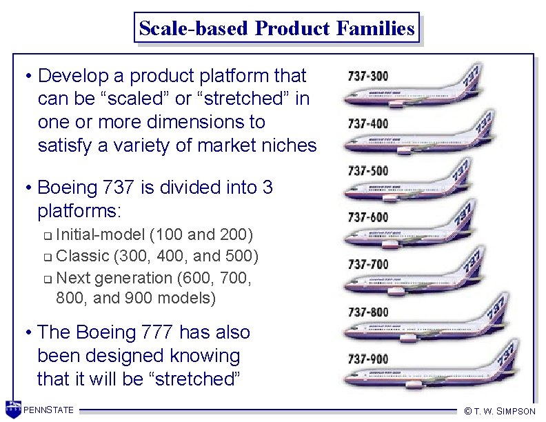Scale-based Product Families • Develop a product platform that can be “scaled” or “stretched”