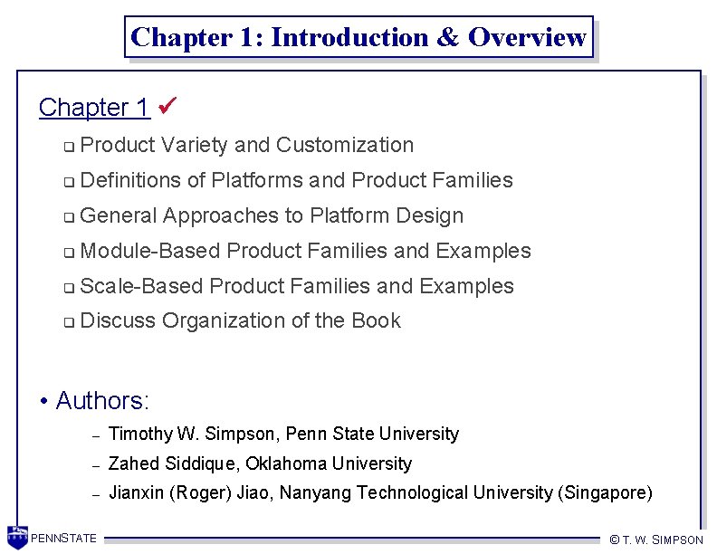 Chapter 1: Introduction & Overview Chapter 1 q Product Variety and Customization q Definitions