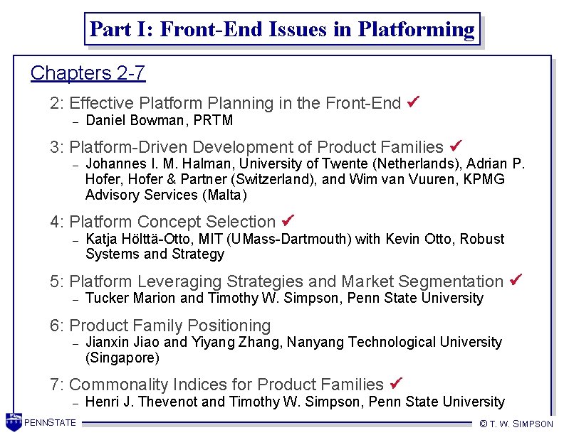 Part I: Front-End Issues in Platforming Chapters 2 -7 2: Effective Platform Planning in