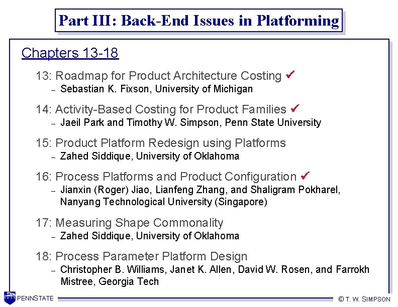 Part III: Back-End Issues in Platforming Chapters 13 -18 13: Roadmap for Product Architecture