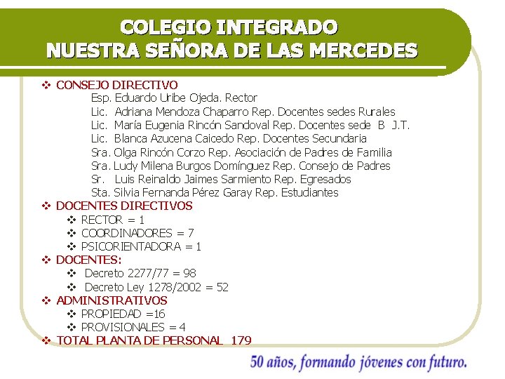 COLEGIO INTEGRADO NUESTRA SEÑORA DE LAS MERCEDES v CONSEJO DIRECTIVO Esp. Eduardo Uribe Ojeda.