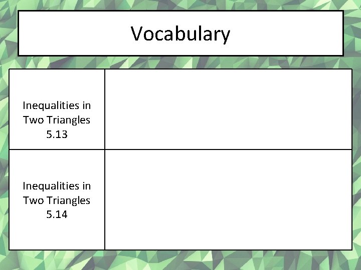 Vocabulary Inequalities in Two Triangles 5. 13 Inequalities in Two Triangles 5. 14 