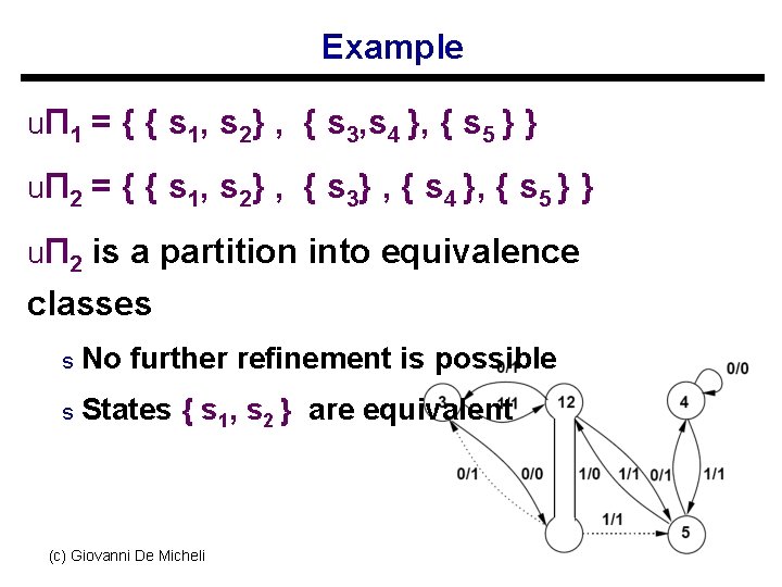 Example uΠ 1 = { { s 1, s 2} , { s 3,
