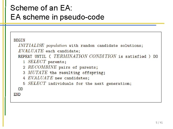 Scheme of an EA: EA scheme in pseudo-code 5 / 41 