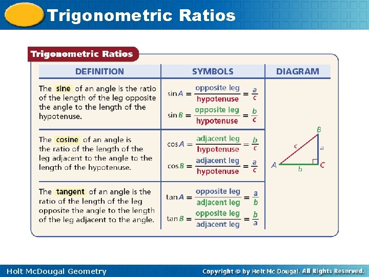 Trigonometric Ratios Holt Mc. Dougal Geometry 