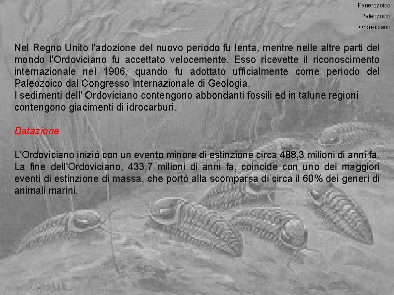 Fanerozoico Paleozoico Ordoviciano Nel Regno Unito l'adozione del nuovo periodo fu lenta, mentre nelle