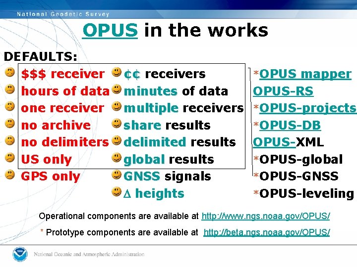 OPUS in the works DEFAULTS: $$$ receiver hours of data one receiver no archive OPUS in the works DEFAULTS: $$$ receiver hours of data one receiver no archive