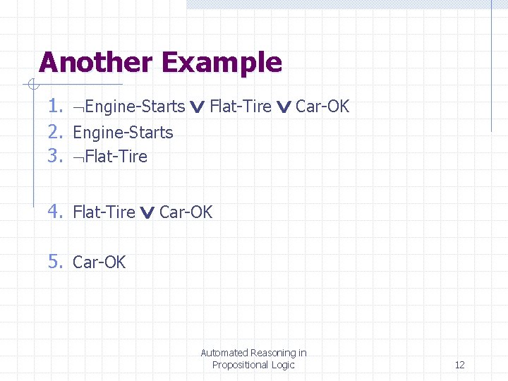 Another Example 1. Engine-Starts Flat-Tire Car-OK 2. Engine-Starts 3. Flat-Tire 4. Flat-Tire Car-OK 5.